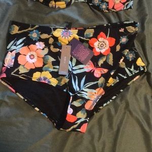 High waisted black floral bikini